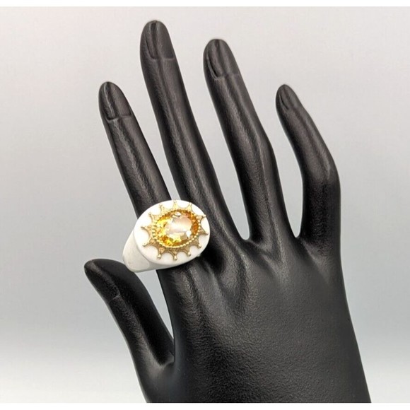Elizabeth Adams Collection White Agate Ring With 14K Gold Accent & Citrine Sz7.5 - Picture 5 of 16